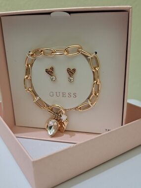 GUESS Gold-Tone Charm Bracelet & Earring Set